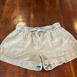 Army Green Drawstring Paperbag Waist Shorts